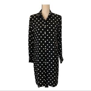LAUREN RALPH LAUREN Black & White Silk Long-sleeve Button Up Dress size 12